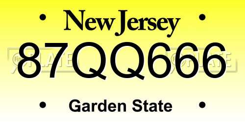 87QQ666 New Jersey License Plate