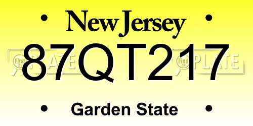 87QT217 New Jersey License Plate