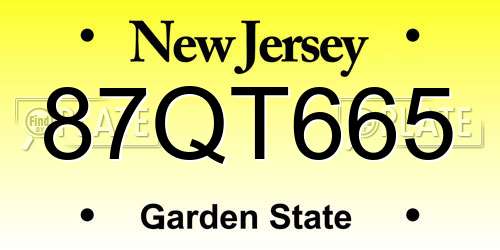 87QT665 New Jersey License Plate