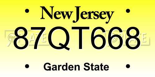 87QT668 New Jersey License Plate