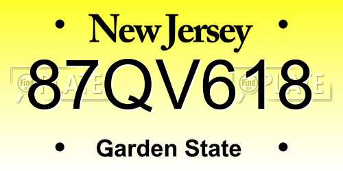 87QV618 New Jersey License Plate