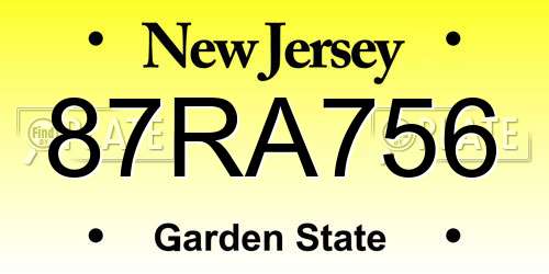 87RA756 New Jersey License Plate