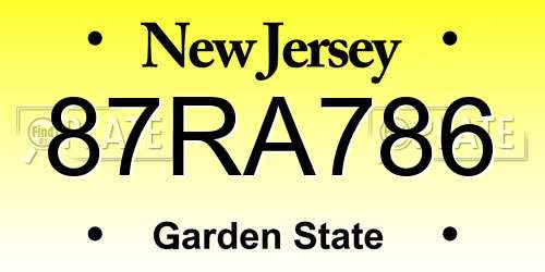 87RA786 New Jersey License Plate