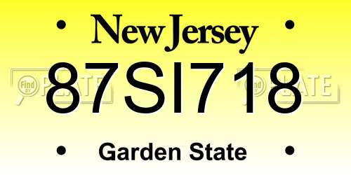 87SI718 New Jersey License Plate
