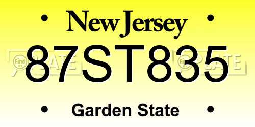 87ST835 New Jersey License Plate