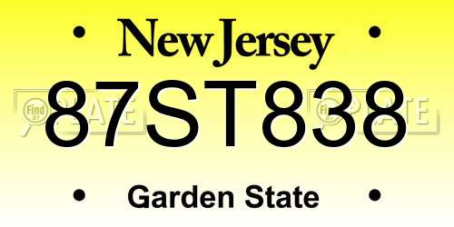 87ST838 New Jersey License Plate