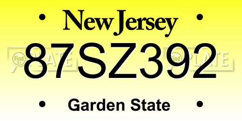 87SZ392 New Jersey License Plate