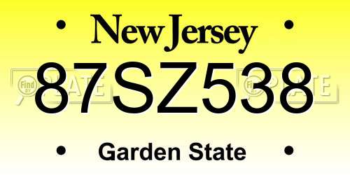 87SZ538 New Jersey License Plate