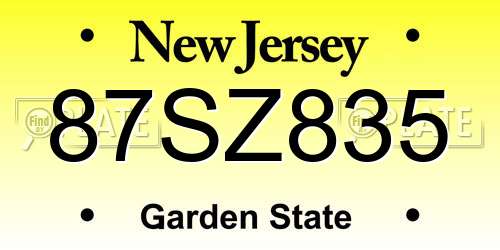 87SZ835 New Jersey License Plate