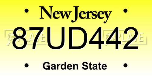 87UD442 New Jersey License Plate