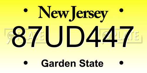 87UD447 New Jersey License Plate