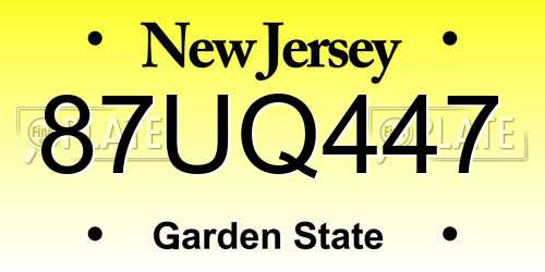 87UQ447 New Jersey License Plate