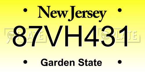 87VH431 New Jersey License Plate
