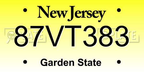 87VT383 New Jersey License Plate