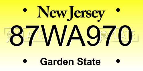 87WA970 New Jersey License Plate