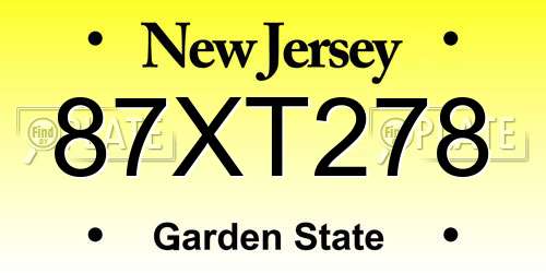 87XT278 New Jersey License Plate
