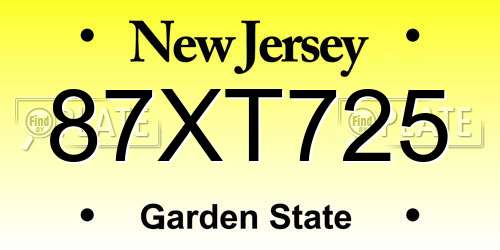 87XT725 New Jersey License Plate