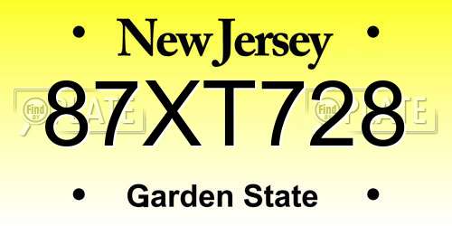 87XT728 New Jersey License Plate