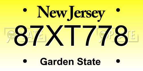 87XT778 New Jersey License Plate