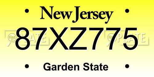 87XZ775 New Jersey License Plate