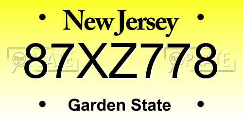 87XZ778 New Jersey License Plate