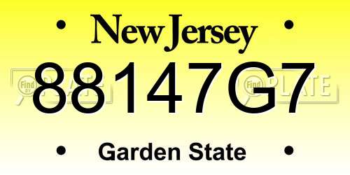 88147G7 New Jersey License Plate