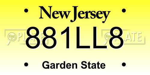 881LL8 New Jersey License Plate