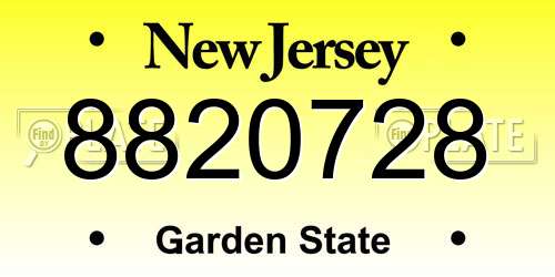 8820728 New Jersey License Plate