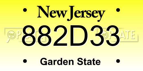 882D33 New Jersey License Plate