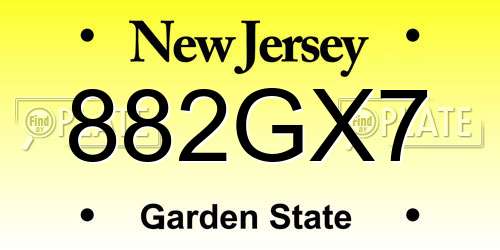 882GX7 New Jersey License Plate