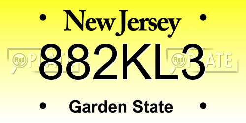 882KL3 New Jersey License Plate