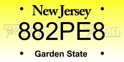 882PE8 New Jersey License Plate