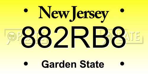 882RB8 New Jersey License Plate