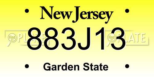 883J13 New Jersey License Plate