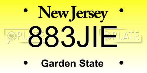 883JIE New Jersey License Plate