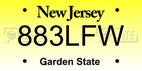 883LFW New Jersey License Plate