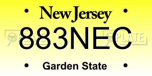883NEC New Jersey License Plate