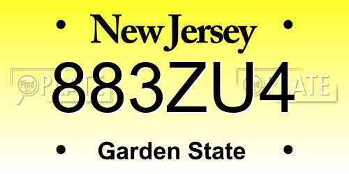 883ZU4 New Jersey License Plate
