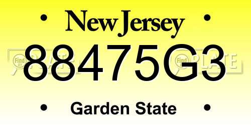 88475G3 New Jersey License Plate