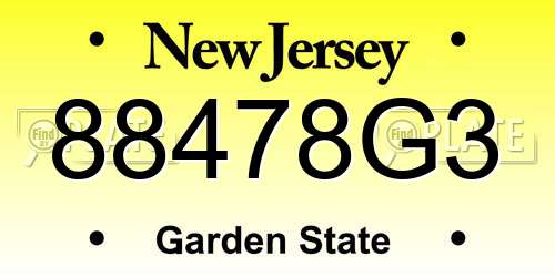 88478G3 New Jersey License Plate