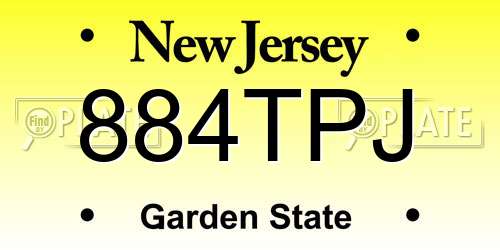 884TPJ New Jersey License Plate