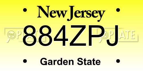 884ZPJ New Jersey License Plate