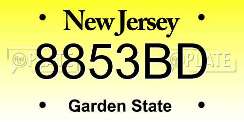 8853BD New Jersey License Plate