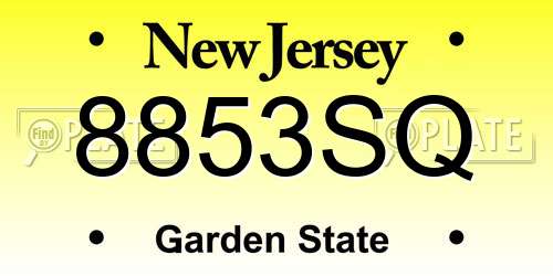 8853SQ New Jersey License Plate