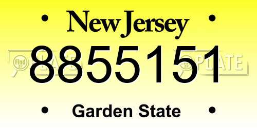 8855151 New Jersey License Plate