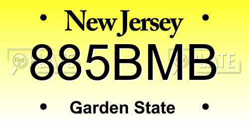 885BMB New Jersey License Plate