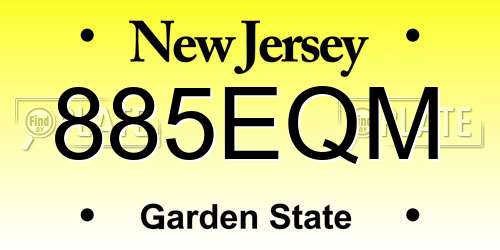 885EQM New Jersey License Plate