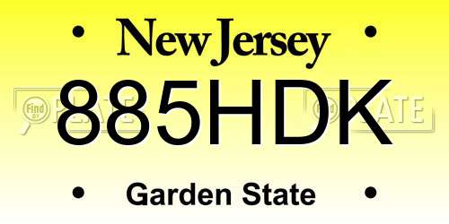 885HDK New Jersey License Plate