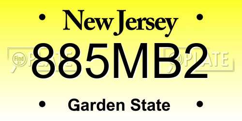 885MB2 New Jersey License Plate