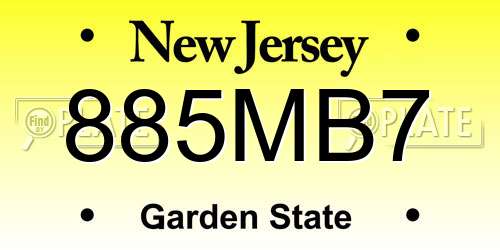 885MB7 New Jersey License Plate